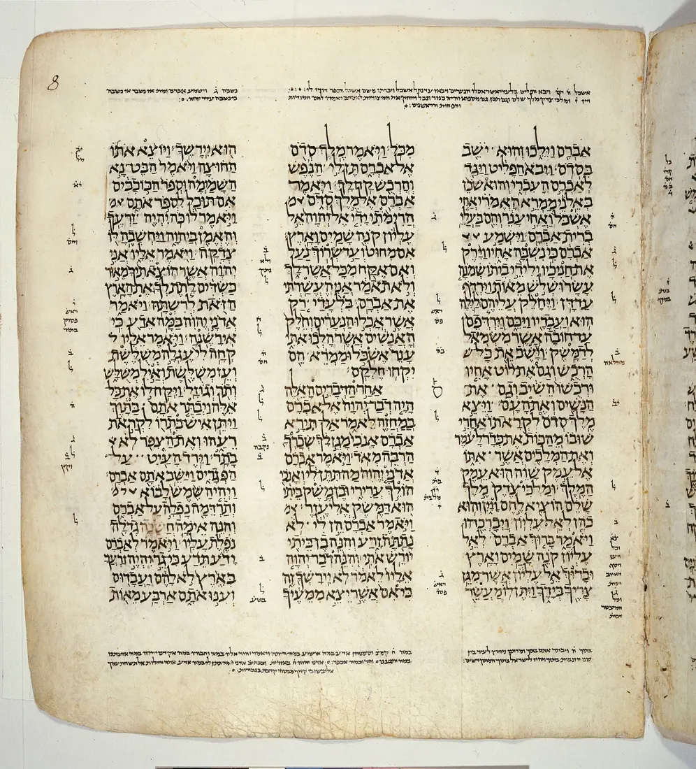A folio of the Leningrad Codex, the oldest complete Hebrew Bible manuscript, dated about 1008.